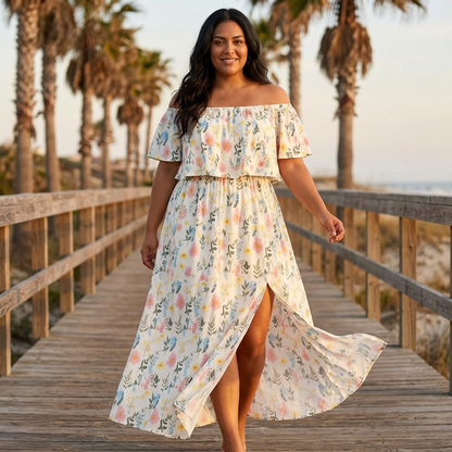 Off-Shoulder Floral Maxi Dress with Hidden Pockets — View 4 | Clova