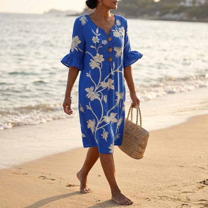 Embroidered Floral Midi Dress — View 3 | Clova