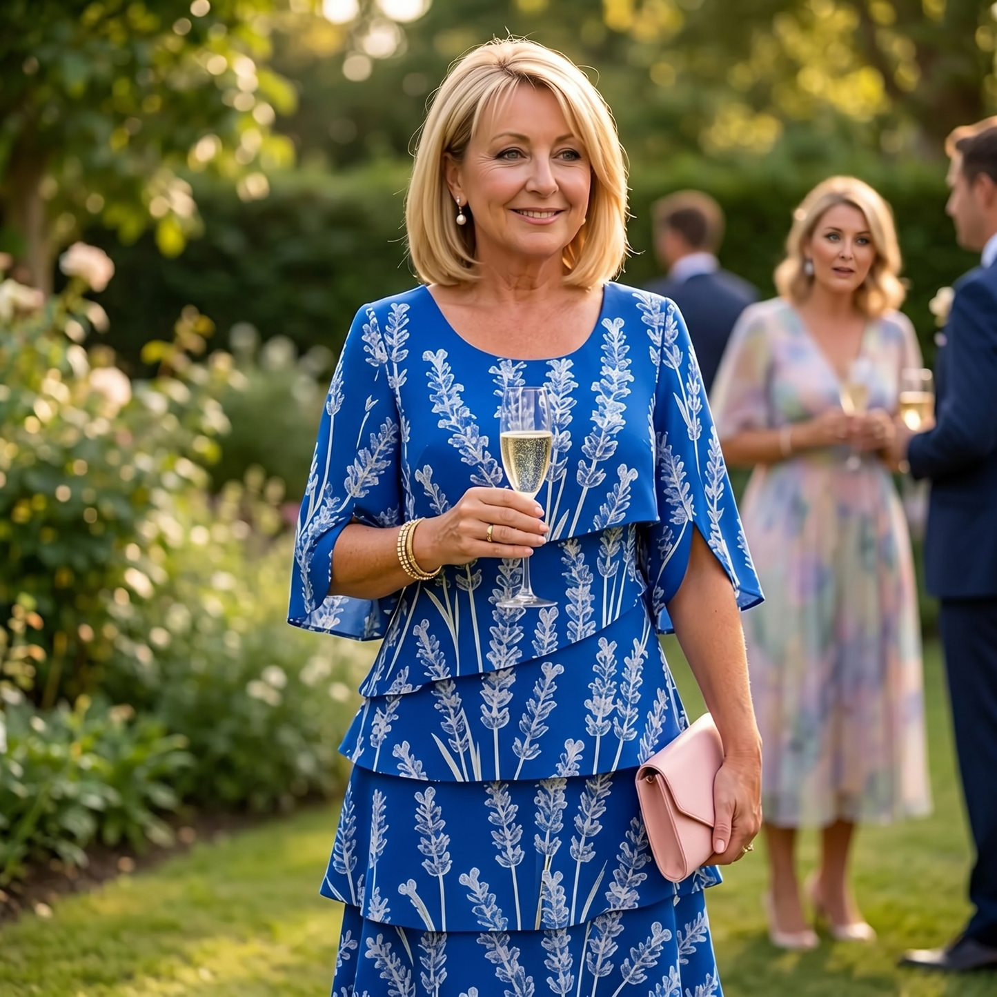 Lumielle Tiered Floral Midi Dress for Special Occasions — View 4 | Clova