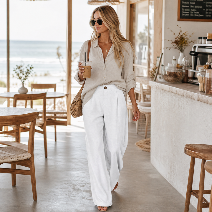 High-Waist Wide-Leg Drape Trousers — View 3 | Clova