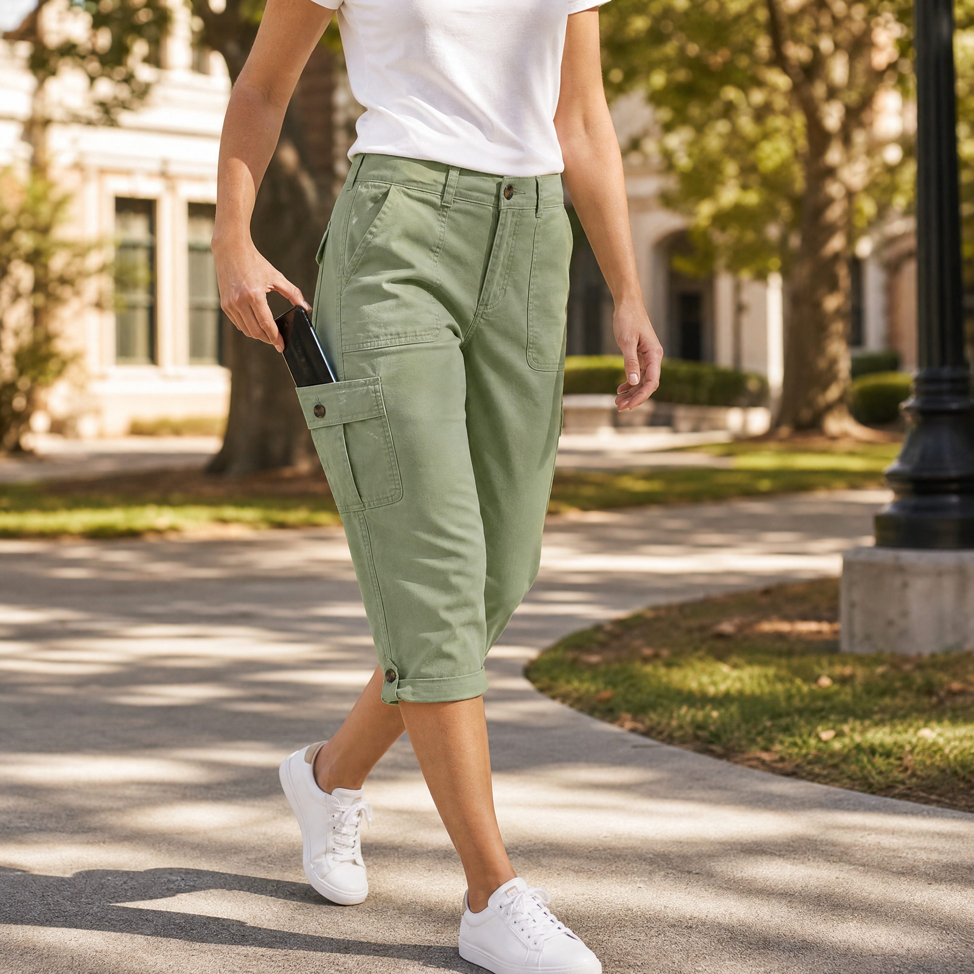 Comfortable Stretch Capri with Pockets — View 3 | Clova