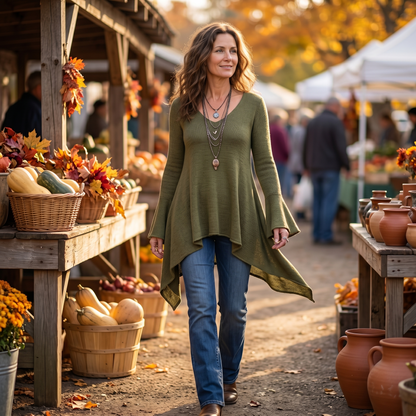 Flowy Handkerchief-Hem Knit Tunic — View 3 | Clova