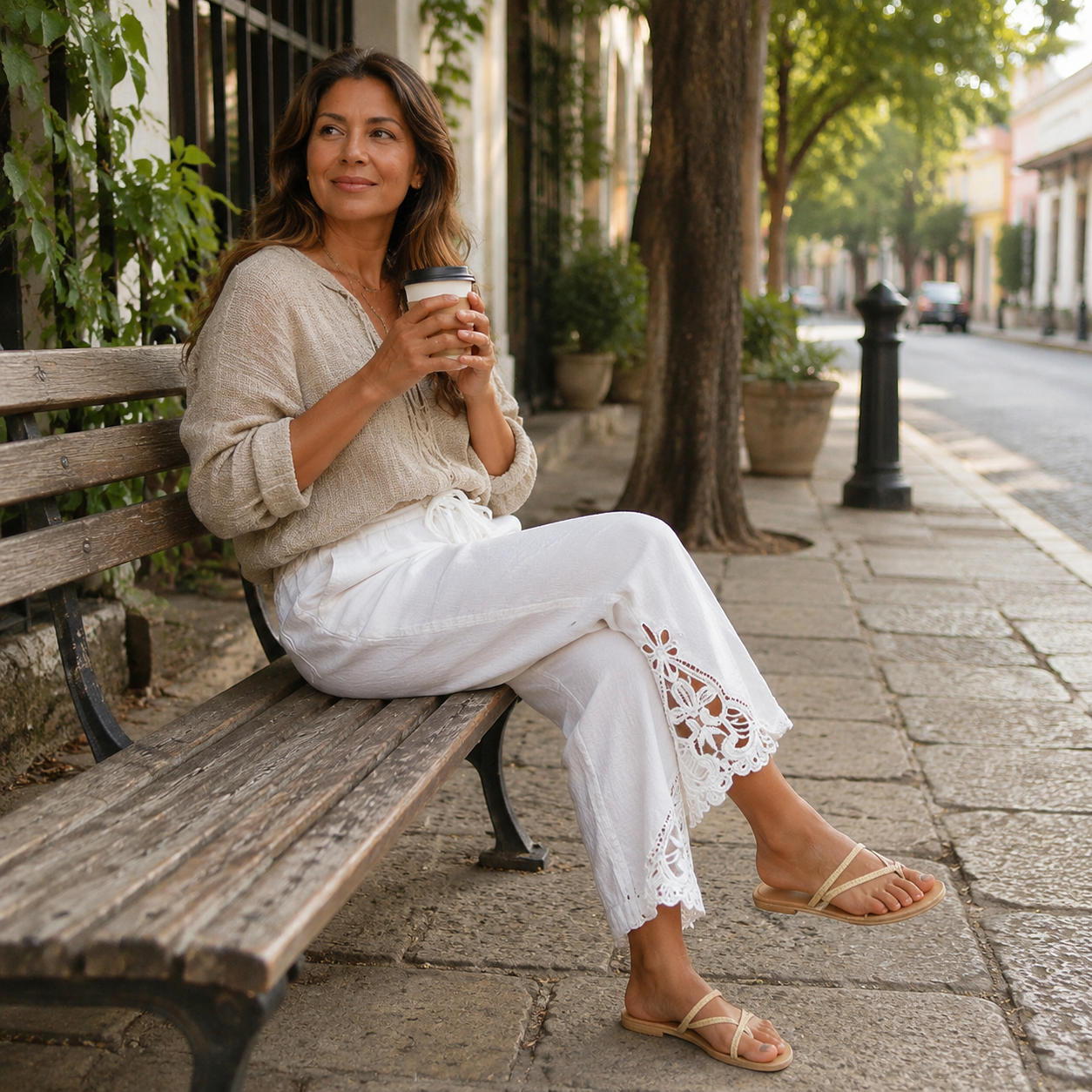 Lace Trim Drawstring Comfort Pants — View 3 | Clova