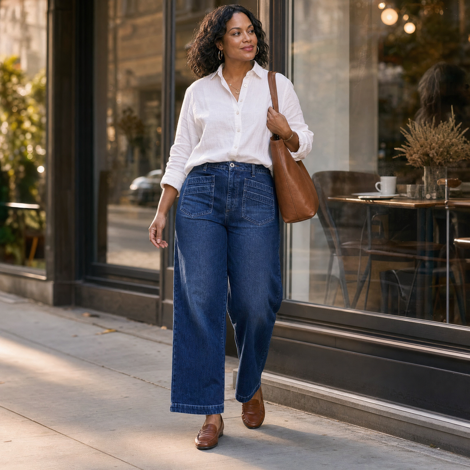 Patch-Pocket Wide-Leg Jeans — View 3 | Clova