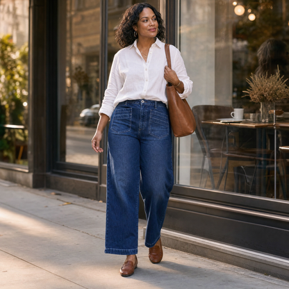 Patch-Pocket Wide-Leg Jeans — View 3 | Clova
