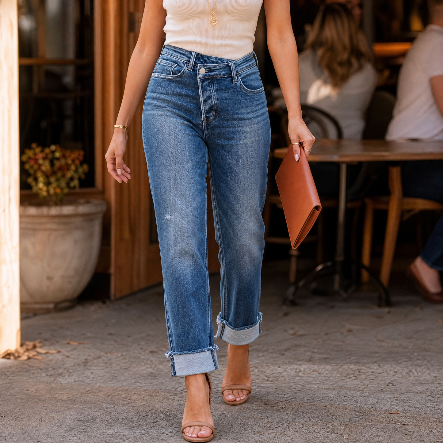 Denvie High-Waisted Crossover Straight-Leg Jeans — View 4 | Clova