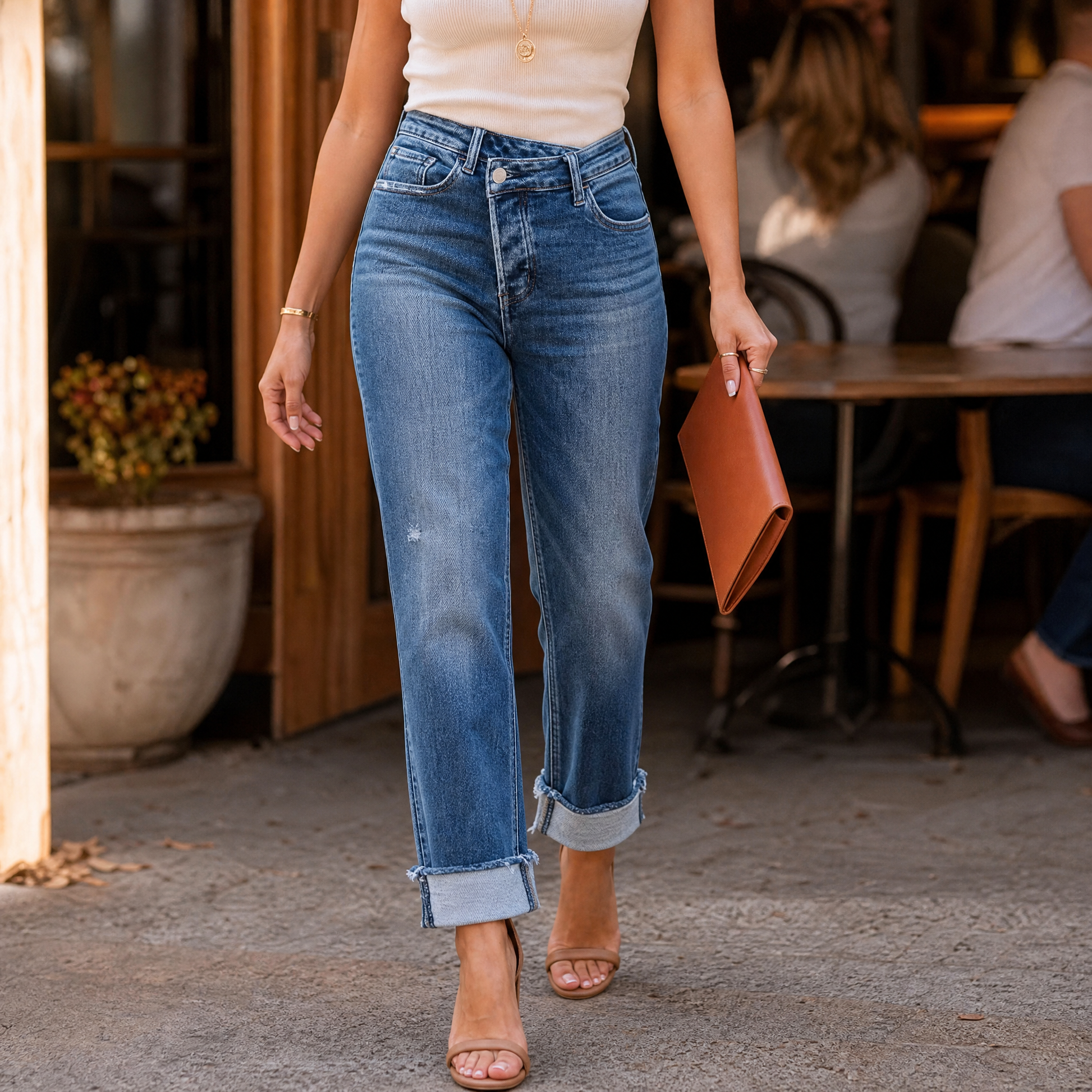Denvie High-Waisted Crossover Straight-Leg Jeans — View 4 | Clova