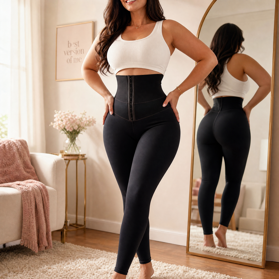 High-Waist Corset Leggings with Adjustable Cinch — View 3 | Clova