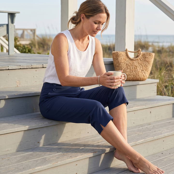 High-Waist Stretch Capri Pants — View 3 | Clova