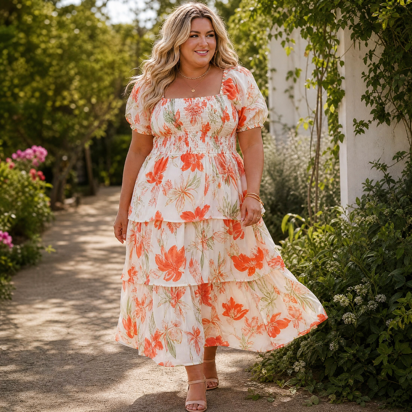 Smocked Square-Neck Floral Maxi — View 3 | Clova