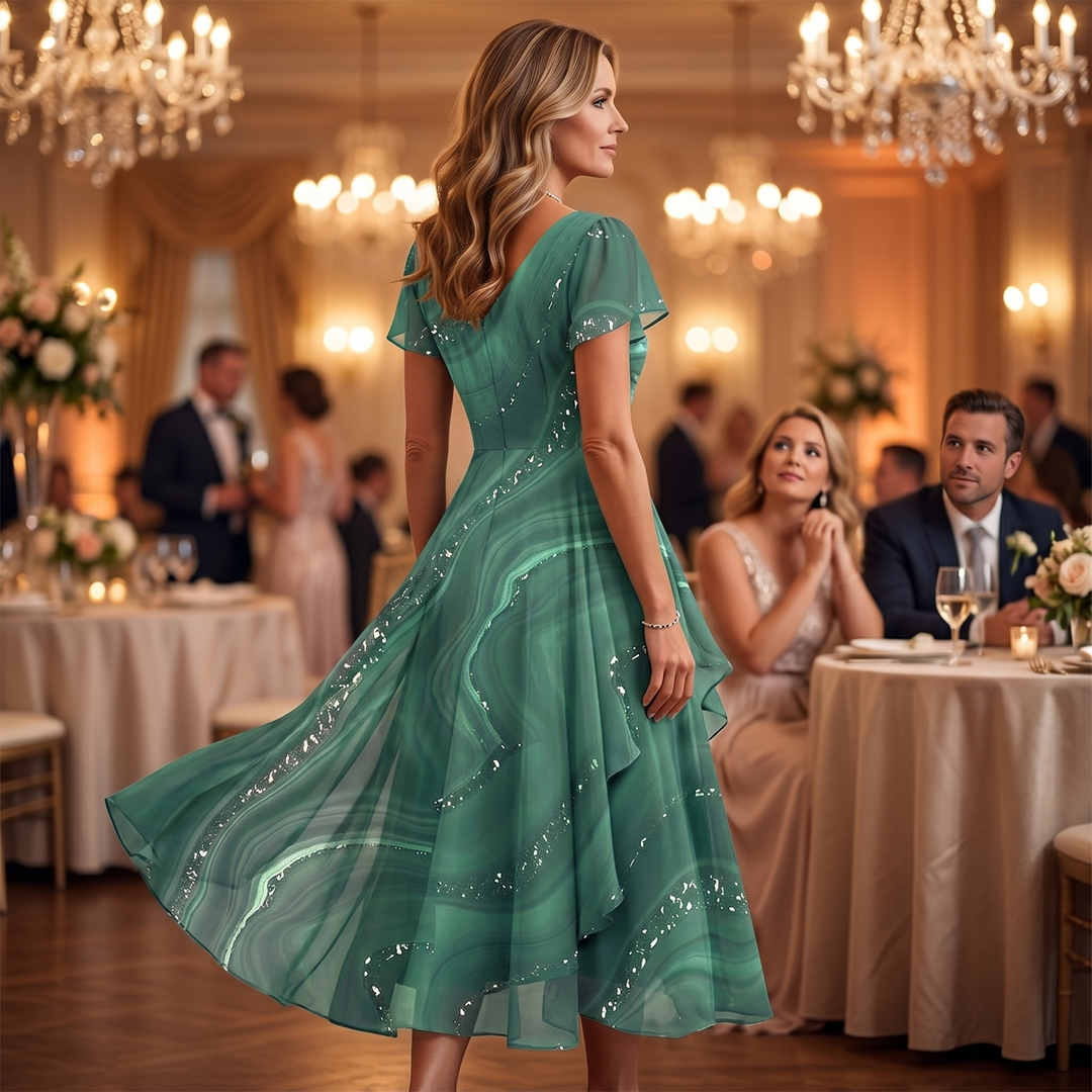Flowing Marbled Midi Dress for Special Occasions — View 3 | Clova