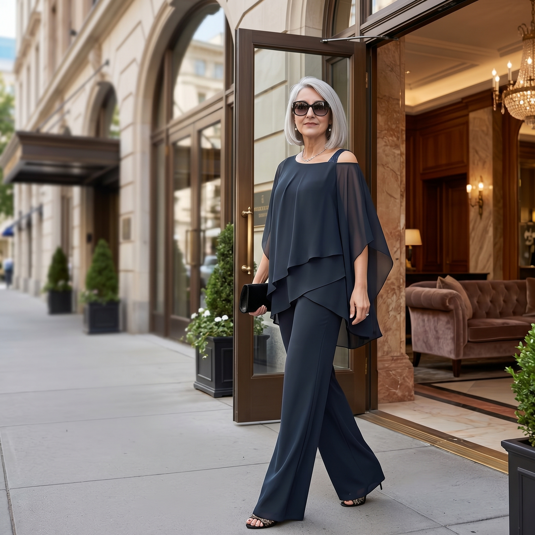 Asymmetric Chiffon Two-Piece Set — View 4 | Clova
