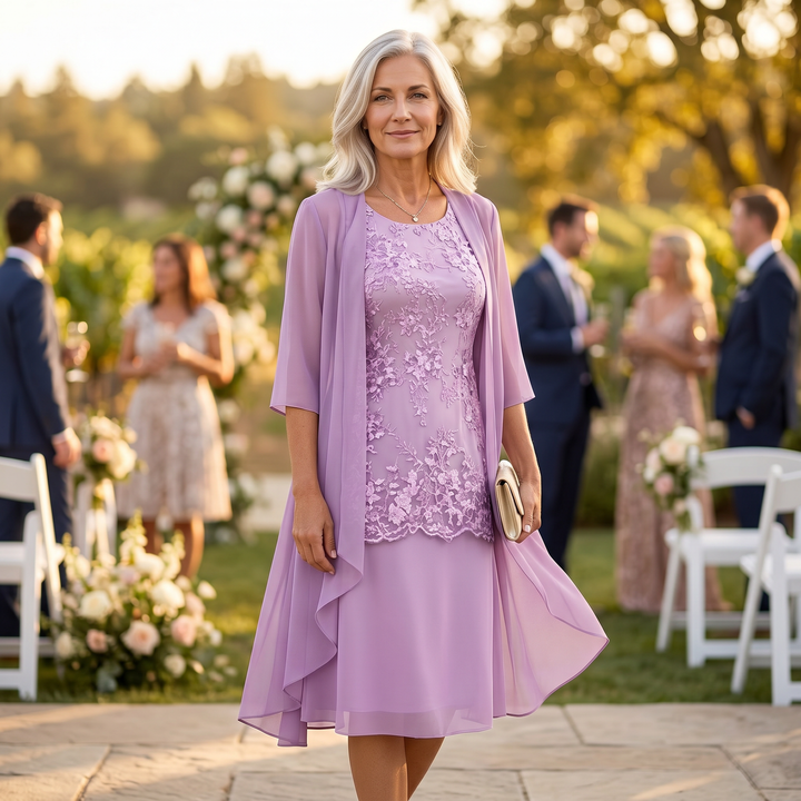 Elegant Lace and Chiffon Dress Set — View 3 | Clova
