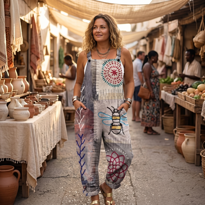 QueenBee Artisan Print Plus-Size Overall — View 3 | Clova