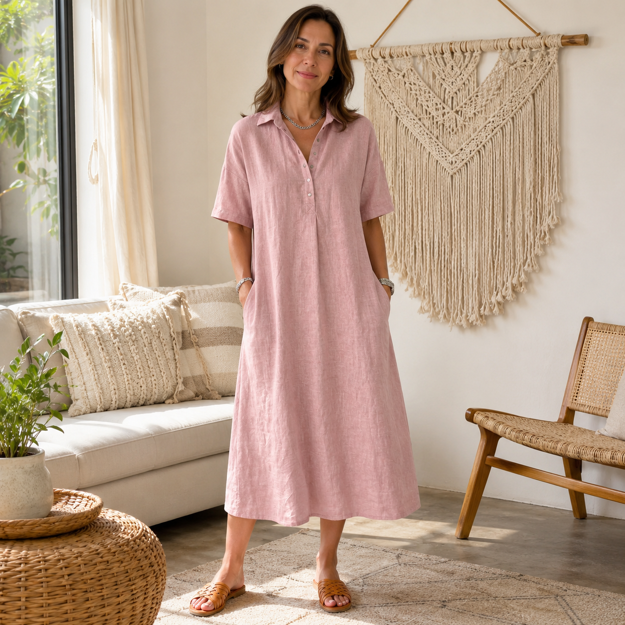 Linen Polo Midi Dress for Easy Everyday Style — View 3 | Clova