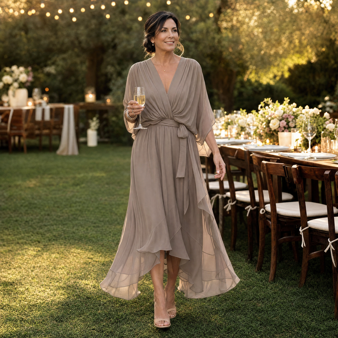 Flowing V-Neck Midi Dress — View 3 | Clova