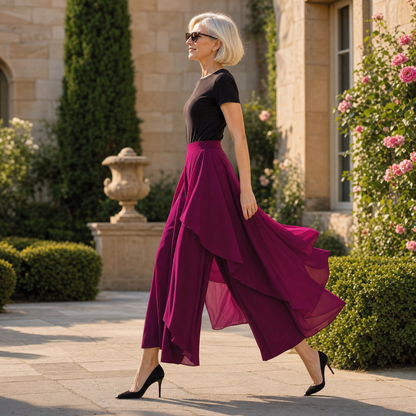 High-Waist Culottes with Skirt Drape — View 4 | Clova