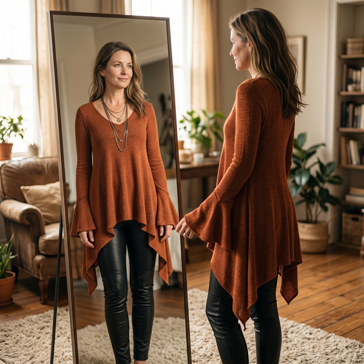 Flowy Handkerchief-Hem Knit Tunic — View 4 | Clova