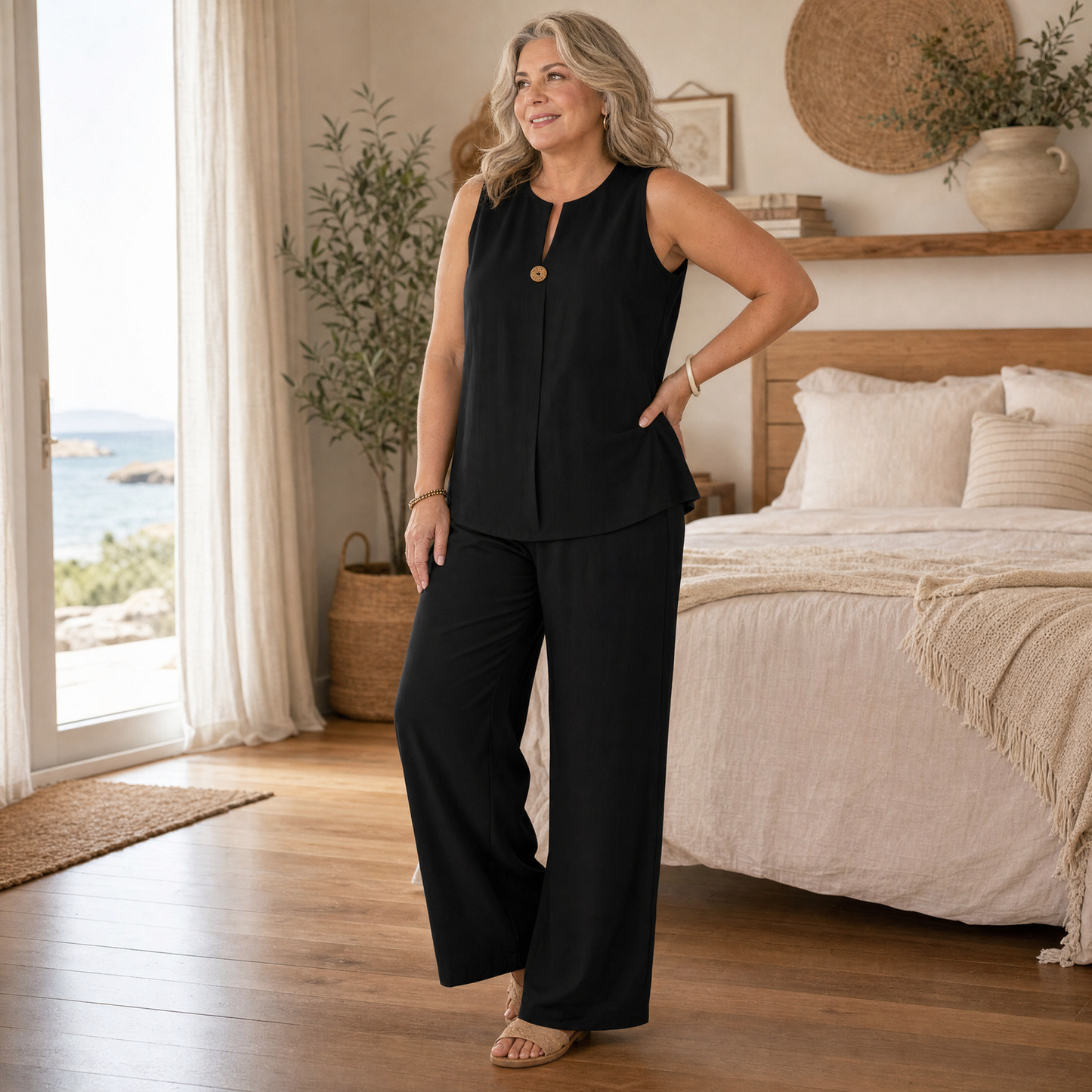Lunavia Sleeveless Linen Co-Ord Set with Wide-Leg Pants — View 4 | Clova