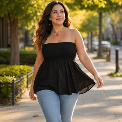 Strapless Smocked Babydoll Top — View 2 | Clova