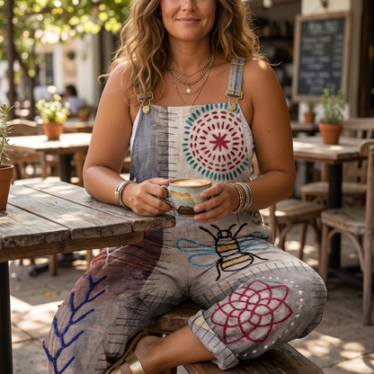 QueenBee Artisan Print Plus-Size Overall — View 4 | Clova