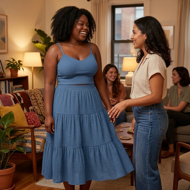Solavie Tiered Maxi Skirt &amp; Cami Matching Set — View 4 | Clova