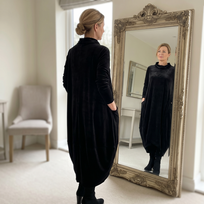 Velvet Cocoon Midi Dress with Hidden Pockets — View 4 | Clova