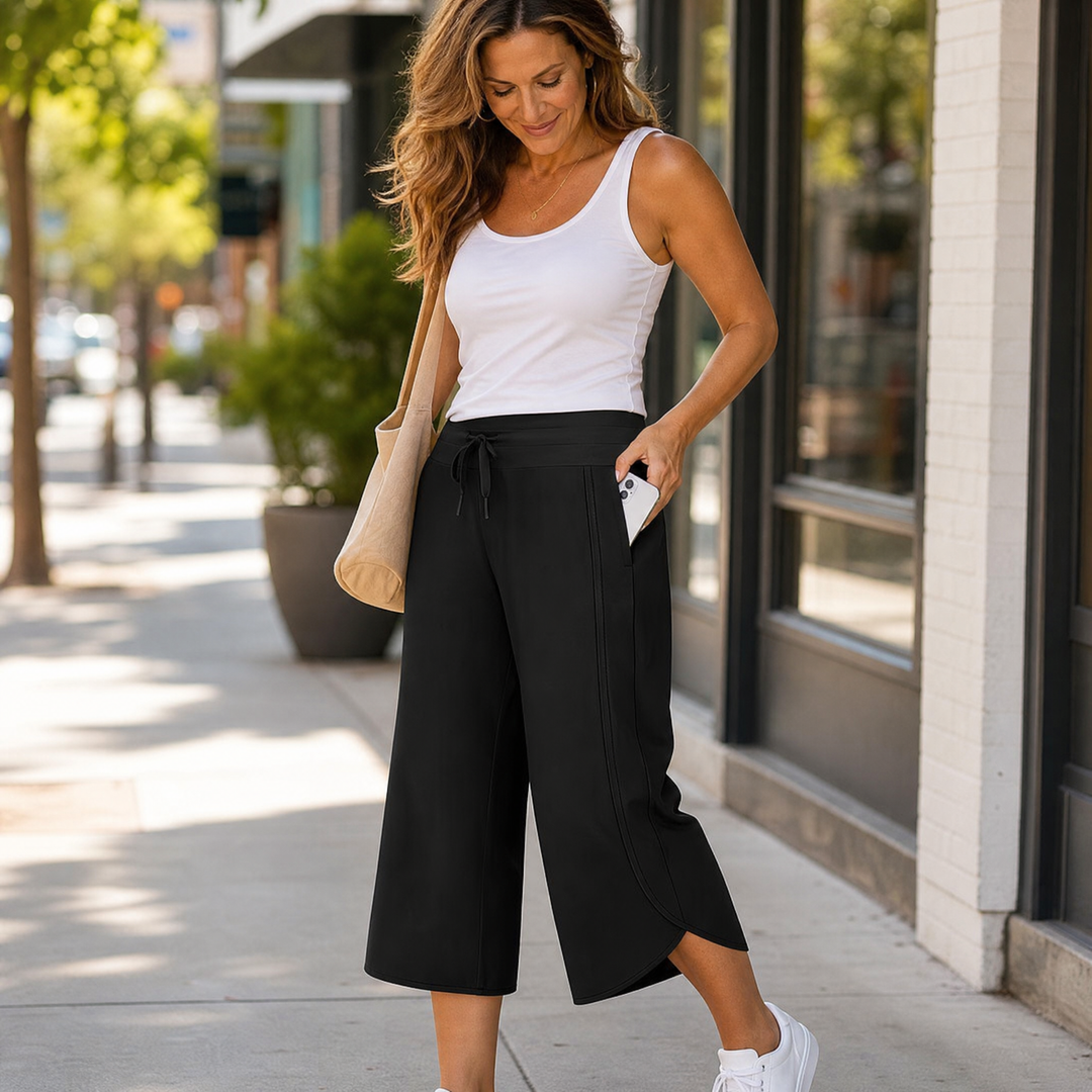 Lunavia Wide-Leg Tulip-Hem Capri Pants with Pockets — View 4 | Clova