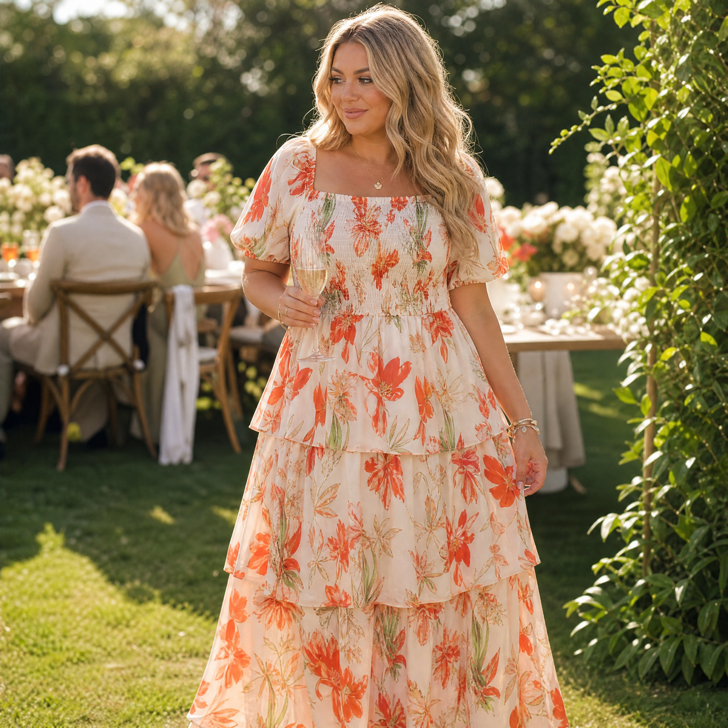 Smocked Square-Neck Floral Maxi — View 4 | Clova