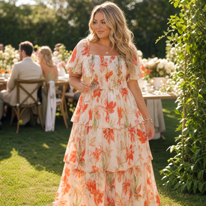 Smocked Square-Neck Floral Maxi — View 4 | Clova