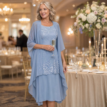 Lunavia Floral Lace Dress Set with Chiffon Shawl — View 4 | Clova