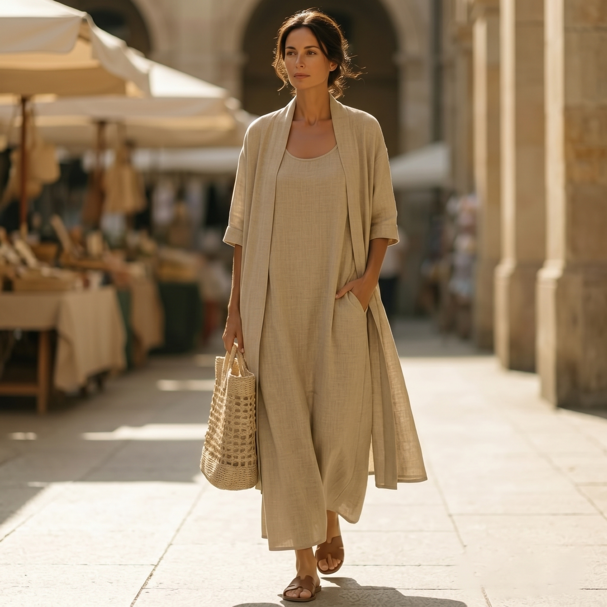 Lunavia Linen Cotton Two Piece Set with Duster — View 4 | Clova
