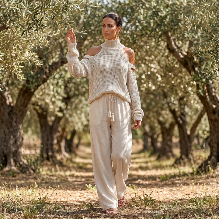 Cold-Shoulder Knit &amp; Wide-Leg Set — View 4 | Clova