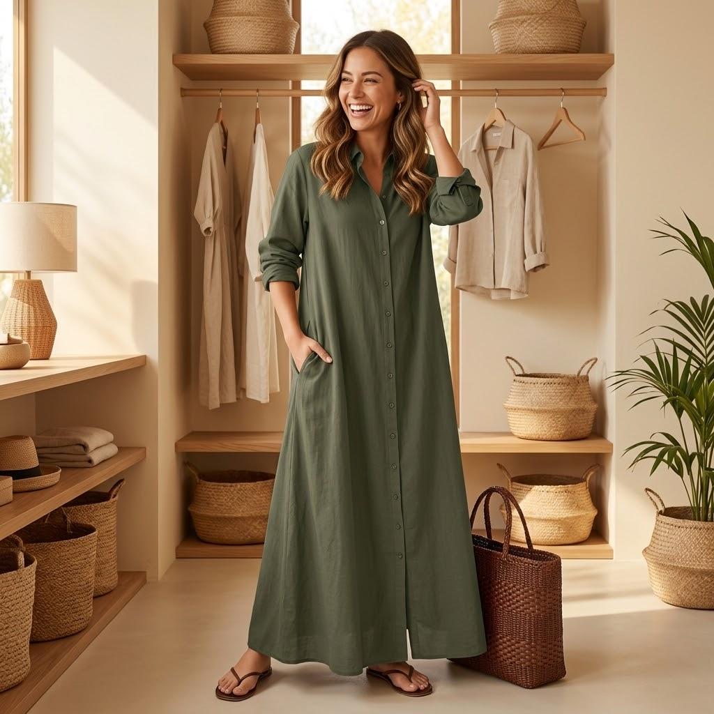 Effortless Maxi Shirt Dress with Pockets — View 3 | Clova