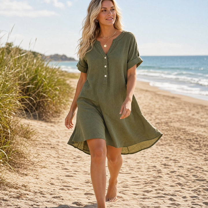 Breezy V-Neck Boho Sundress with Pockets — View 4 | Clova