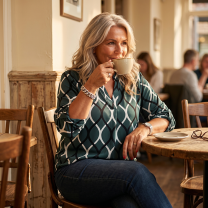 Flowy Printed V-Neck Blouse — View 6 | Clova