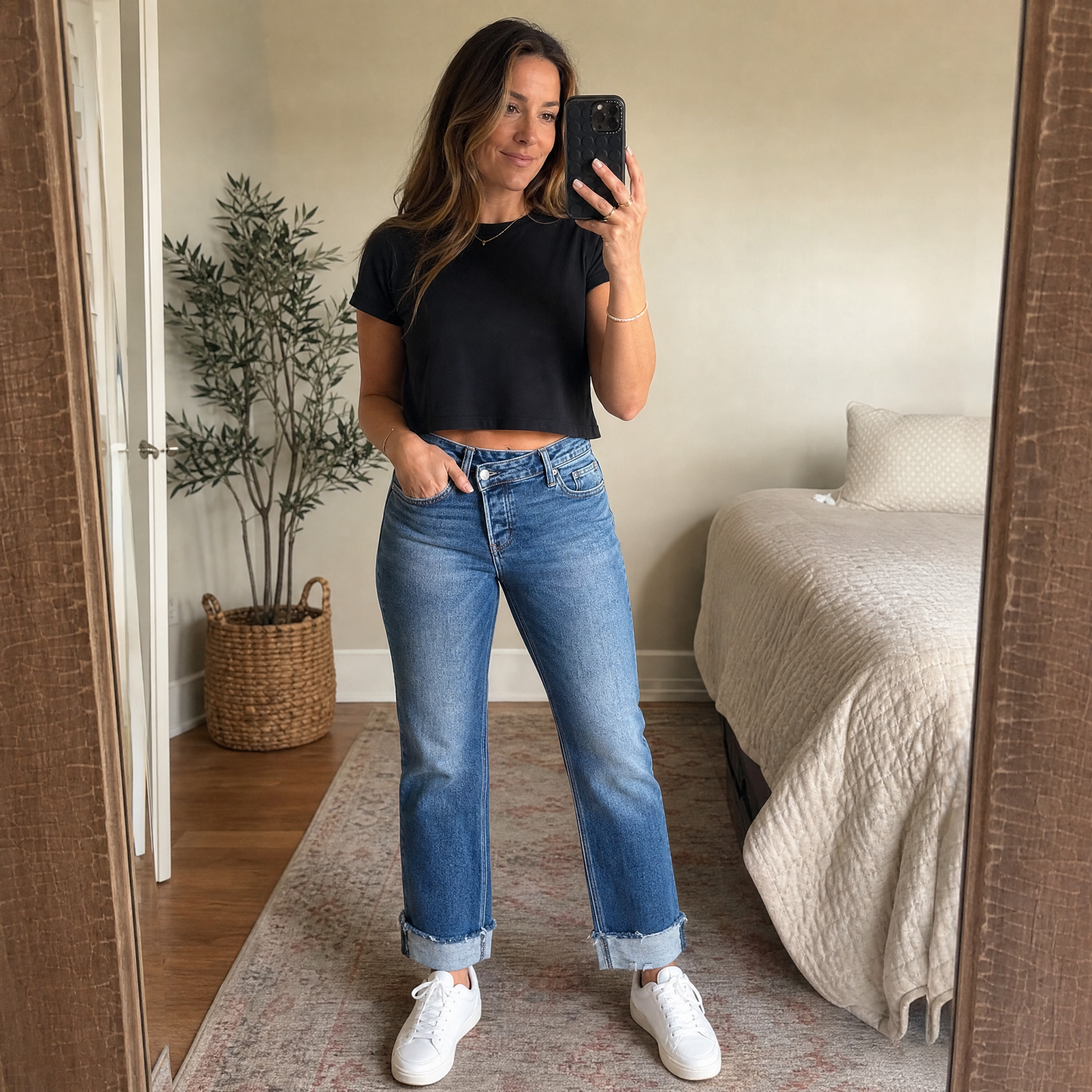 Denvie High-Waisted Crossover Straight-Leg Jeans — View 5 | Clova