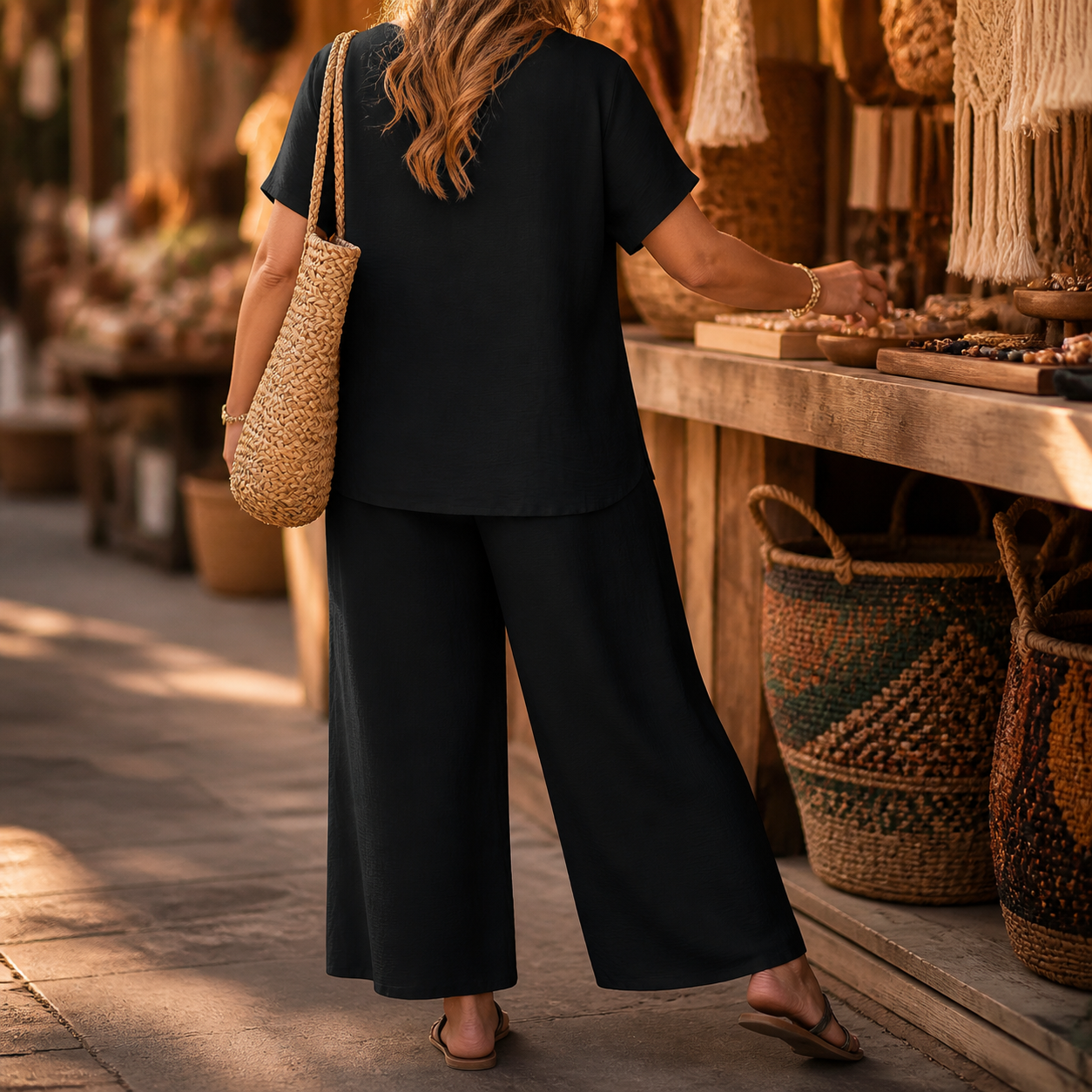 Relaxed Two-Piece Set with Wide-Leg Pants — View 4 | Clova