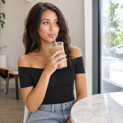 Velora Off-Shoulder Slim Fit Top — View 3 | Clova