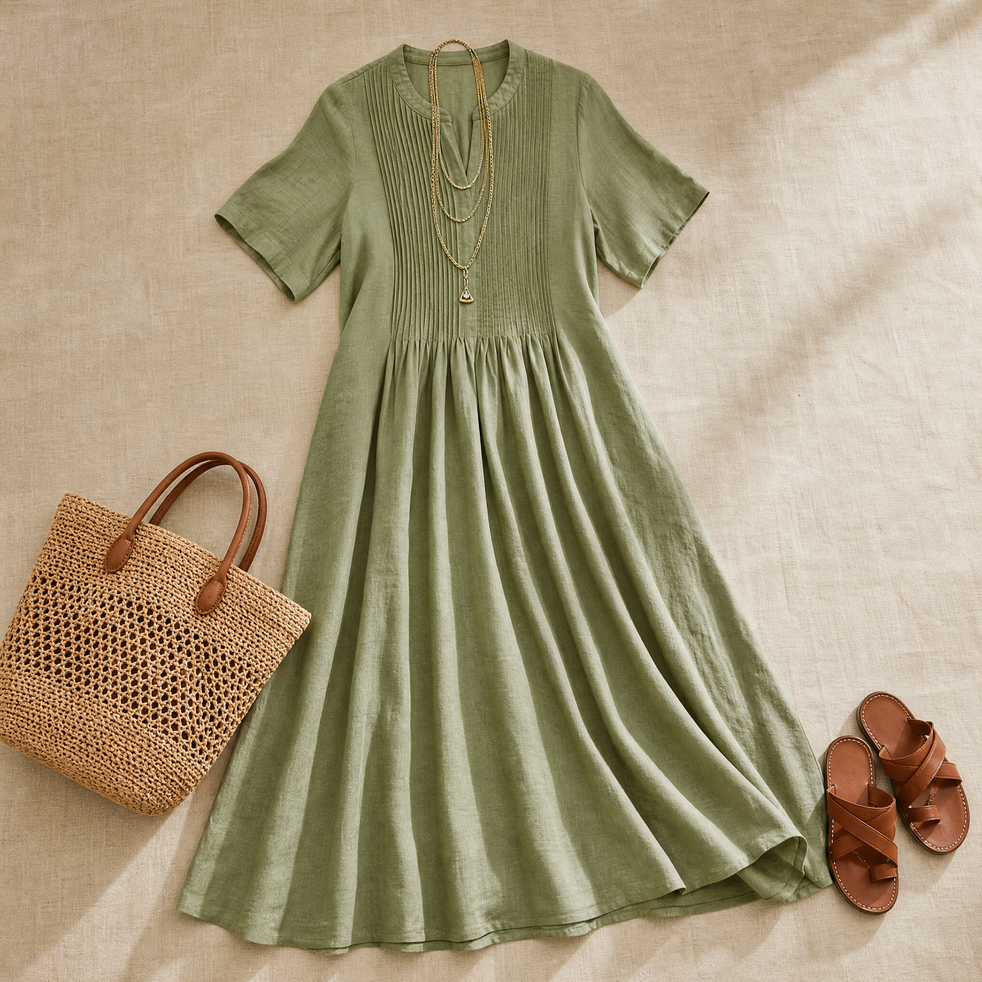 Pin-Tuck Cotton Maxi Dress with Pockets — View 5 | Clova