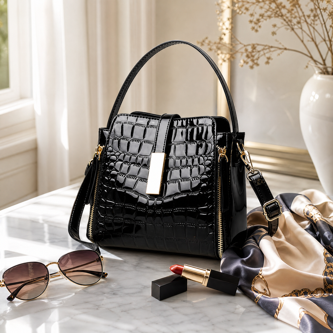 Glossy Croc Crossbody Handbag