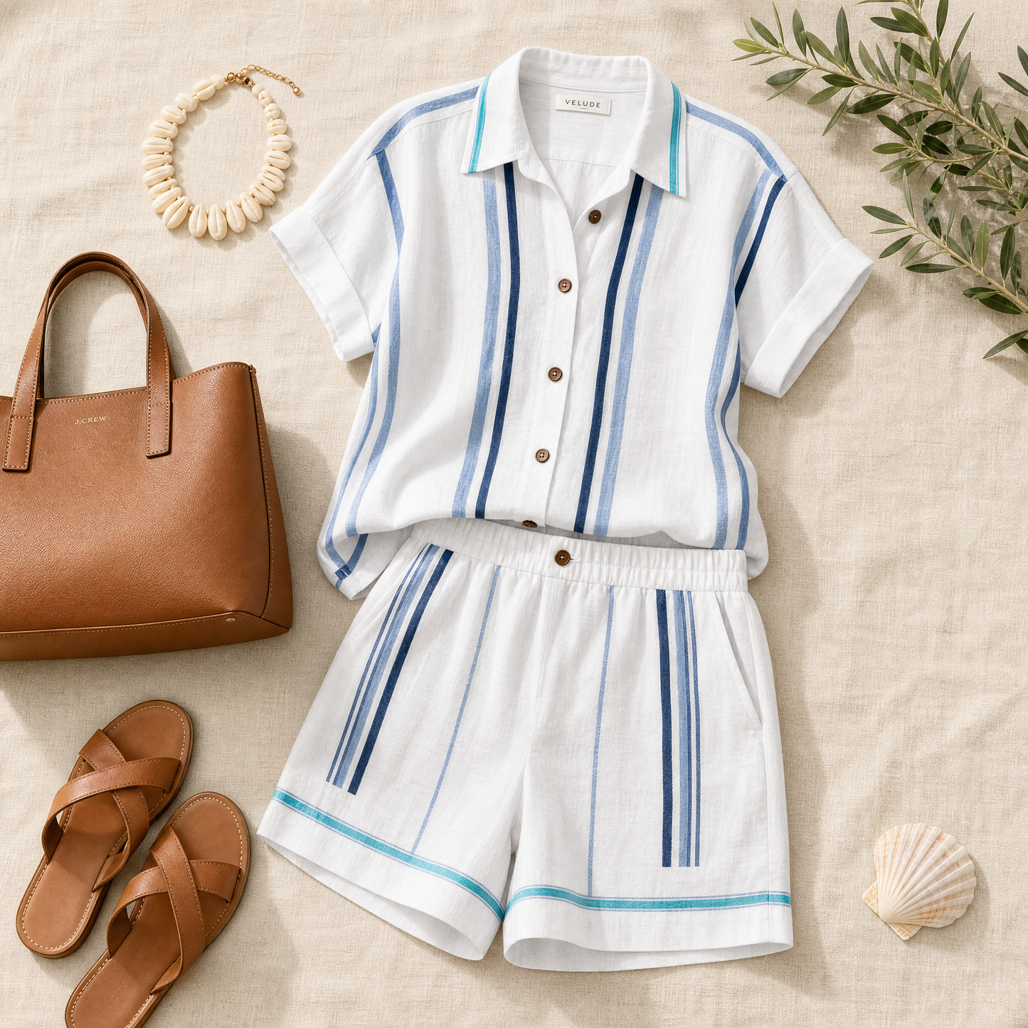 Tara - Coastal Shirt and Shorts Set — View 6 | Clova