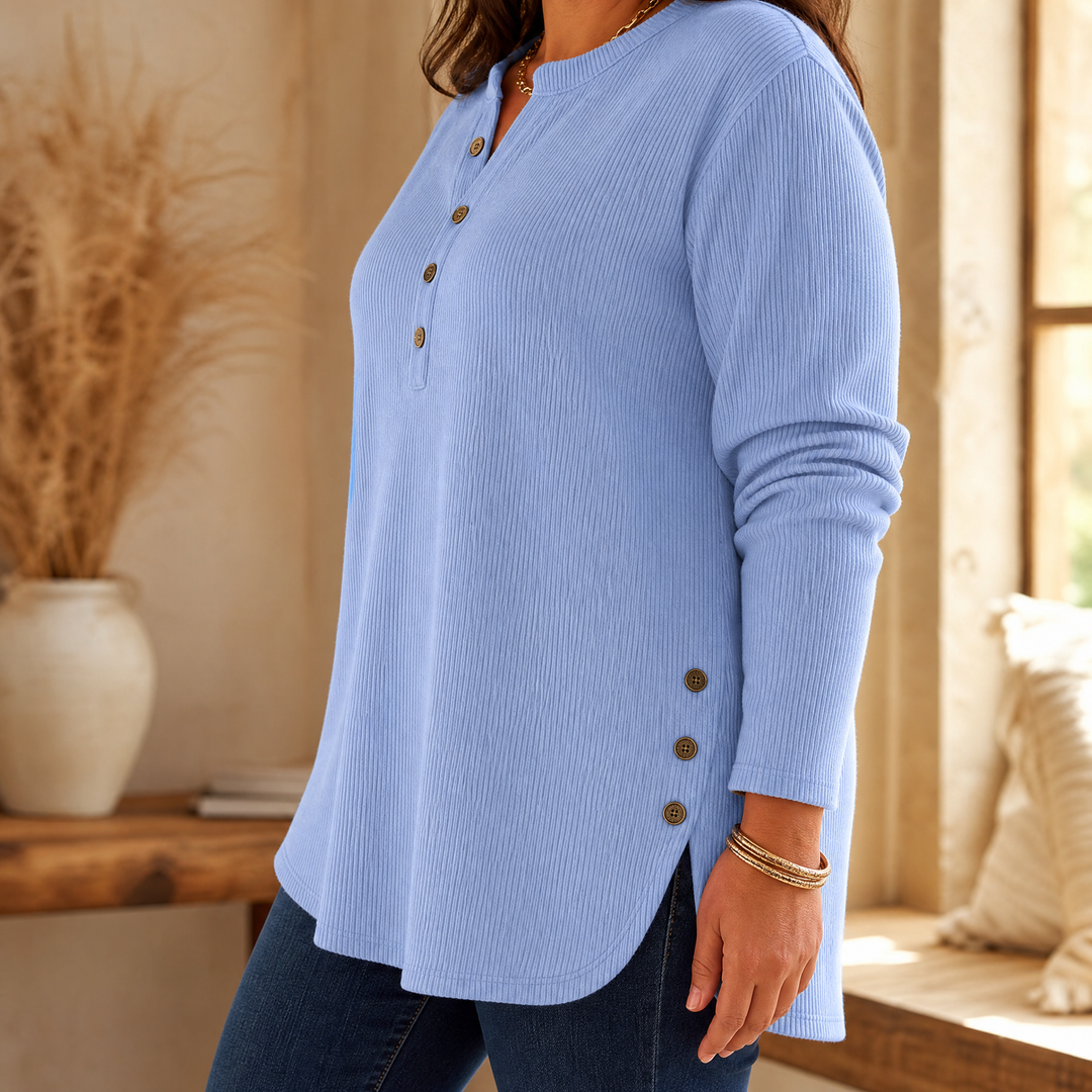 Ribbed Button-Up Henley Tunic — View 5 | Clova