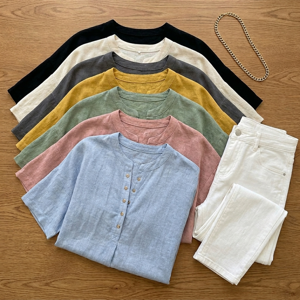 Effortless Henley Blouse — View 5 | Clova