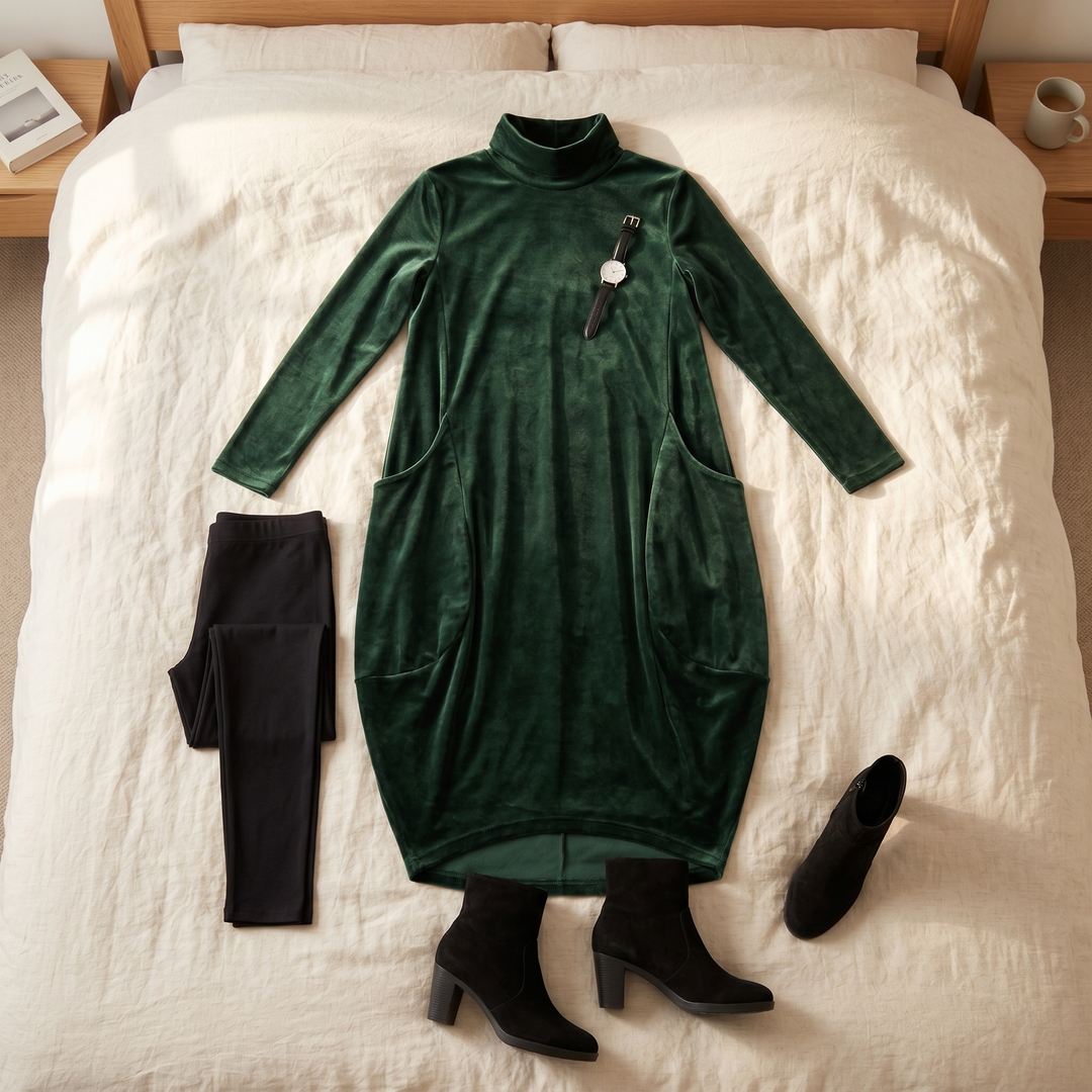 Velvet Cocoon Midi Dress with Hidden Pockets — View 5 | Clova