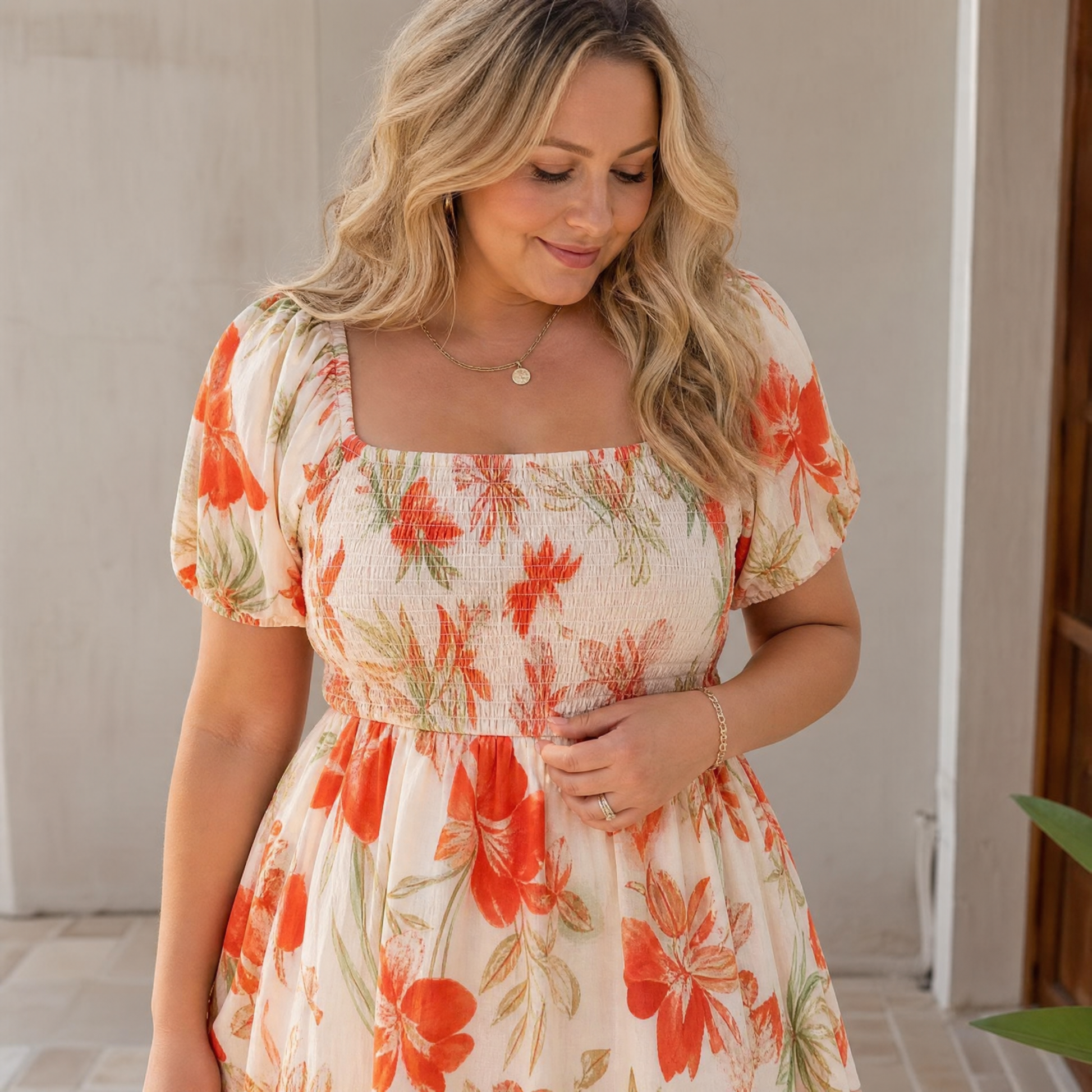 Smocked Square-Neck Floral Maxi — View 5 | Clova