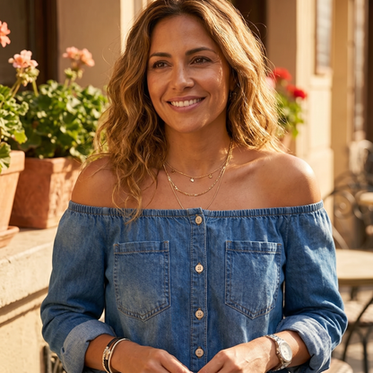 Soluna Off-Shoulder Wide Leg Denim Jumpsuit — View 5 | Clova
