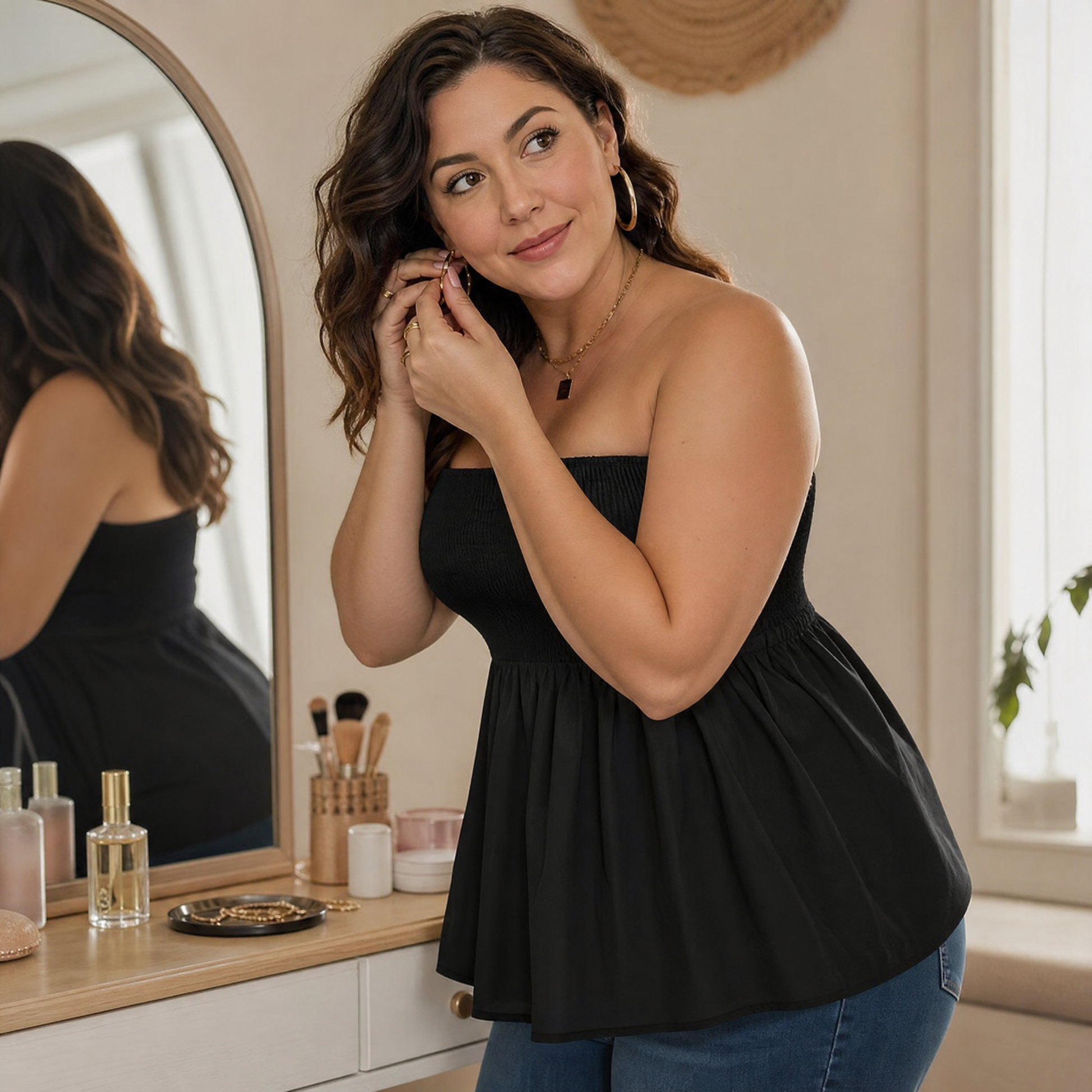 Strapless Smocked Babydoll Top — View 3 | Clova