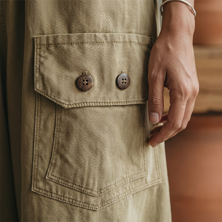 Wide-Leg Cargo Culottes with Asymmetric Hem — View 3 | Clova
