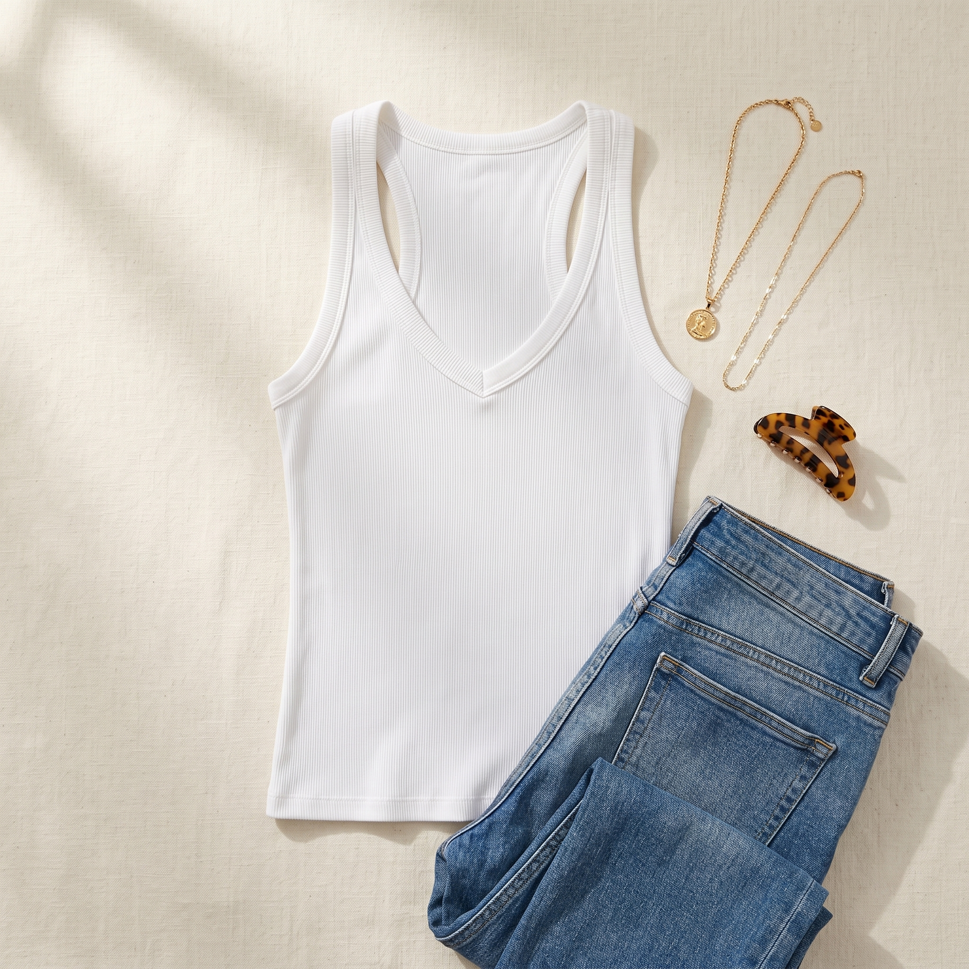 Lunella Ribbed V-Neck Tank with Built-In Bra — View 5 | Clova